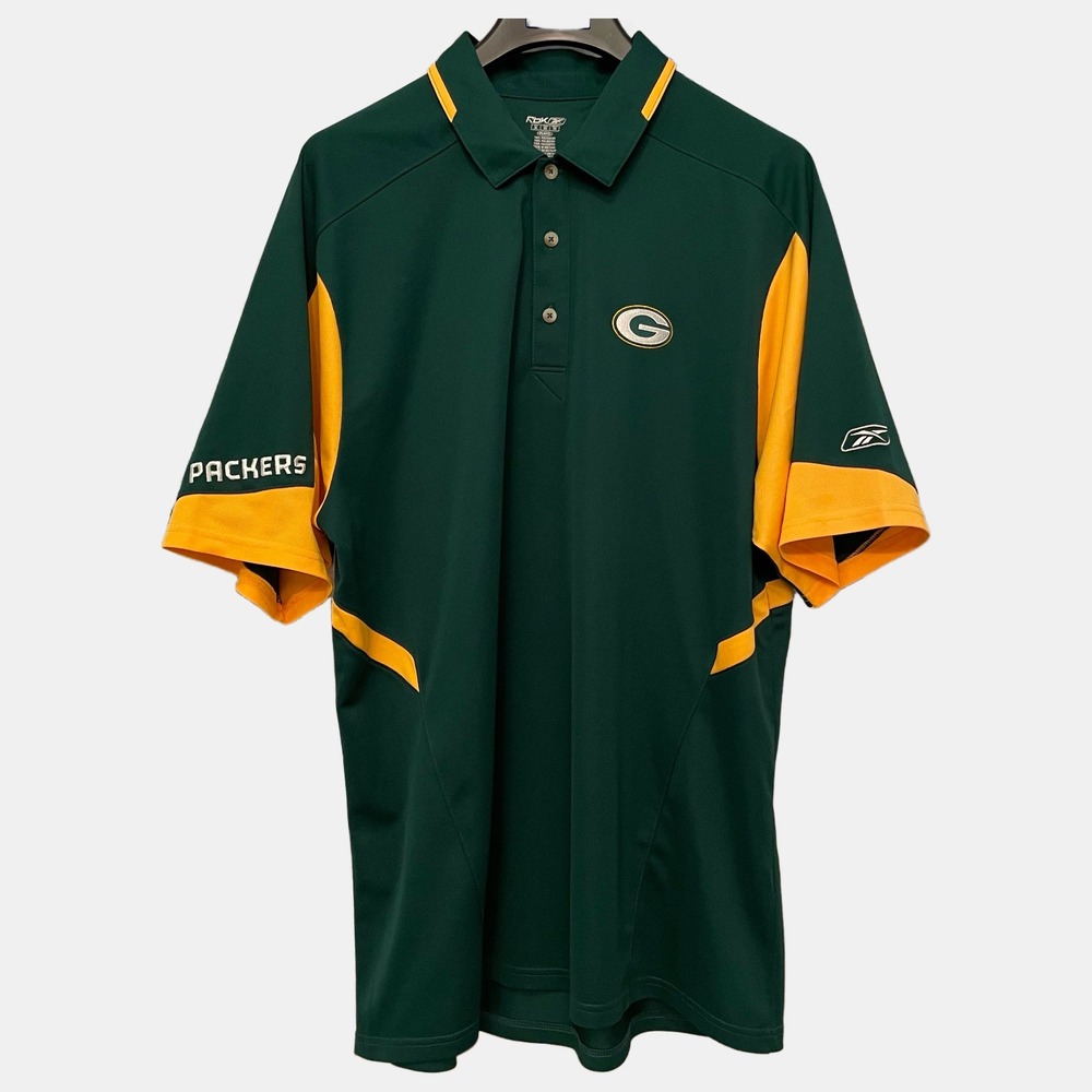 Reebok Green Bay Packers NFL Polo Shirt Mens XL Green Gold PlayDry 1140A